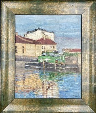(П) Гохштейн Меер Михайлович (1871-1942) - На фонтанке (Петроград), 1920-е годы Холст, масло 28 ...
