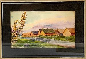 (П) Лансере Николай Евгеньевич (1879-1942) - Сельская улочка. 1937 г. Бумага, акварель. 12 х 20 ...