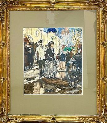 (П) Неизвестный художник - Весенняя прогулка. 1912 г. Картон, смешанная техника, 34 х 29 см. ...