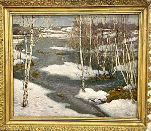 (П) Кранц Владимир Павлович (1913 - 2003) - Половодье. 1956 г. Картон, масло. 55 х 64 см ...