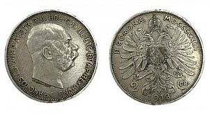 (П) 2 кроны 1913 г. Австро Венгрия Франциск I, XF+