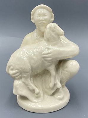 (П) Статуэтка "Киргиз с овцой", Целиноградский фарфоровый завод, Казахстан, 1930-1940 гг.