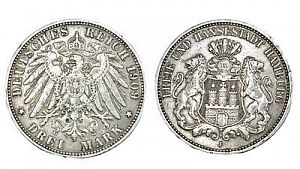 (П) 3 марки 1909 г., Германия, Гамбург. XF