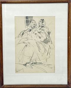 (П) Колесников Степан Федорович (1879-1955) - Барышни крестьянки 1910-е годы. Бумага, карандаш ...