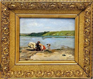 (П) [Приписывается] Бодаревский Николай Корнильевич (1850 — 1921) - Дети на берегу реки. 1895 ...