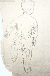 Пахомов Алексей Федорович (1900—1973) 
"Мальчик со спины". Из серии "Варламово". 1928 год. Рисунок экспонировался на посмертной выставке художника в 1981 году.