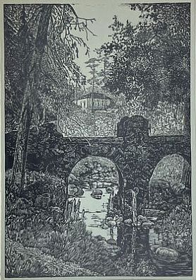 (П) Варакин Иван Иванович (1889-1972) - Дворец Петра III, 1949 г. Бумага, линогравюра. Размер ...