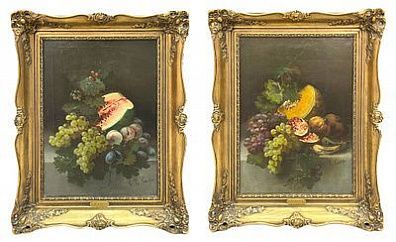 (П) Кассеси Габриело Бартоломео (Gabrielo Bartolomeo Casessi) (1840-1900) Парный натюрморт с арбузом и дыней, 1890-е гг.