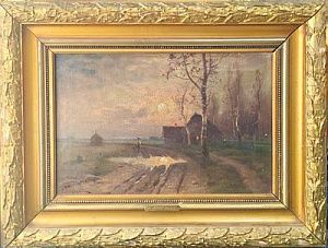 (П)* [Приписывается] Платонов Семен Сергеевич (1860 - 1925) - Закатное солнце над деревней. ...