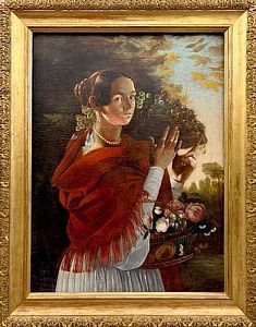 (М) Неизвестный художник - Девушка с виноградом. Пер. пол. XIX в. Холст, масло 89 х 66 см