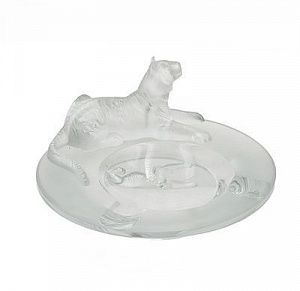(П) Пепельница с лежащим тигром. Lalique. Стекло. Д - 22 см Скол уха.