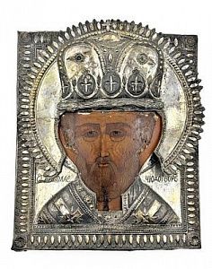 (П) Икона "Николай Чудотворец". Русский Север, Архангельск, предположительно XVII в. Доска, ...