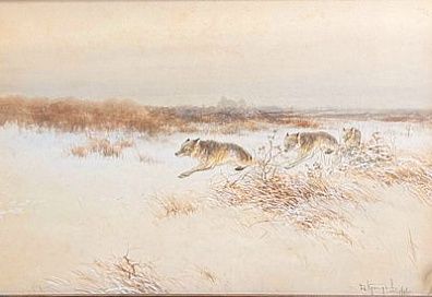 (П)* Дмитрий Дмитриевич Прокофьев (1874-1944) - Волчья стая. 1908 г. Бумага, акварель 68 х 49 см