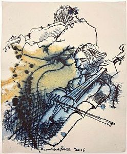 (П) Михайлов Вячеслав Саввич (р.1945) - Музыканты. 2016 г. Бумага, смеш. техника. х см. ...