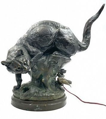 (П) Луи-Теофиль Ингр (Louis Théophile Hingre) (1832-1911)) Ночник. Кот охотится. Франция, конец XIX в.