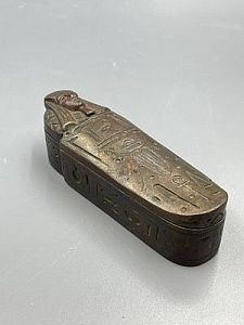 (П) Спичечница "Саркофаг". нач. XX. Металл д - 10,5 см.