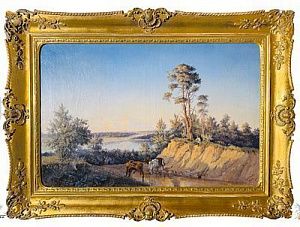 (М) Каменев Валериан Константинович (1822-1874) - Пейзаж с пастухом. 1852 г. Холст, масло. 71,1 ...