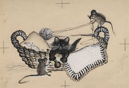 Васнецов Юрий 
Алексеевич (1900-1973) Черный котенок 
с двумя 
мышками.1930-е гг.