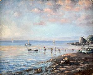 (М) Ваховский Б. - Морской пейзаж. 1938 г. Картон, масло. 30,6 х 38,3 см