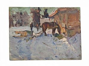 (П) Семенов Александр Михайлович (1922 - 1984) - Этюд с лошадкой 1964 г. Оргалит масло 37,5 х ...