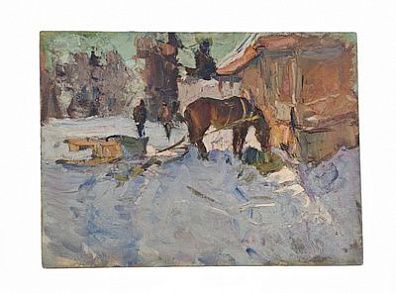(П) Семенов Александр Михайлович (1922 - 1984) - Этюд с лошадкой 1964 г. Оргалит масло 37,5 х ...
