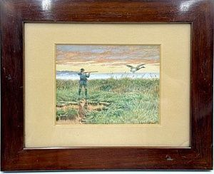 (П) Крыжицкий Константин Яковлевич (1858-1911) - Охота. 1905 г. Бумага, акварель. 13,5 х 17,5 ...