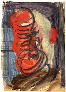 (П) Лукка Валерий Николаевич (г.р. 1945) - Автопортрет, 1998 г. Бумага, гуашь, уголь. 30 х 21 ...