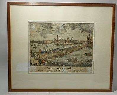 (П) Неизвестный художник - Исаакиевский мост. Набережная в Петербурге. XIX в. Бумага, гравюра, ...