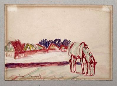 [Мир Искусства] Денисов Василий Иванович (1862 - 1921) - Лошадь на пастбище. Бумага, акварель ...