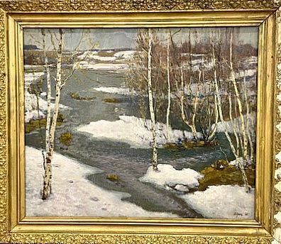 (П) Кранц Владимир Павлович (1913 - 2003) - Половодье. 1956 г. Картон, масло. 55 х 64 см ...