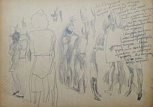 (М) Пoпков Bиктор Eфимович (1932–1974) - Haбpоски. Двустоpонний pисунок. 1960-e гг. Бумaга, ...