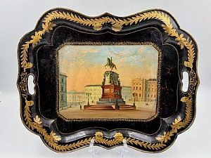 (П) Стальной поднос с изображением памятника Николаю I, вторая половина XIX в.