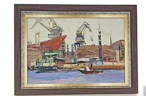 (П) Семенов Арсений Никифорович (1911-1992) - Завод Марти. 1957 г. Картон, масло 35 х 49 см ...