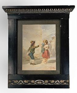 (П) Неизвестный художник - Дети на фоне городской стены. 1868 г. Бумага, акварель. 28 х 21,5 см ...