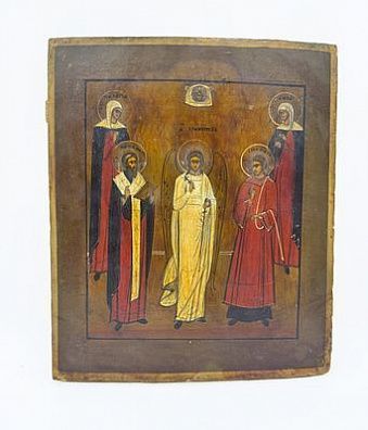 (П) Икона с изображением святых. Пелагея, Анна, Стефан, Капитон, Ангел хранитель. XIX в. ...