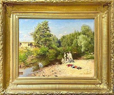 (М) *Маковский Владимир Егорович (1886-1920) - Купающиеся. 1885 г. Дерево, масло. 26,5 × 35 см ...