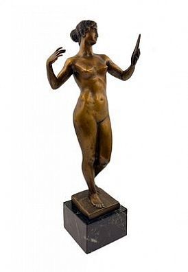 (П) Peter Breuer (1856 - 1930) - (П) Скульптура Девушка с зеркалом, нач. XX в. Бронза, камень. ...