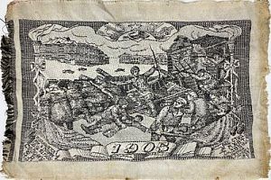 (П) Вышивка "Литвин Седой на баррикадах 1905 г." Посвящается руководителю московского хлопчатобумажного техникума, 1935 г.