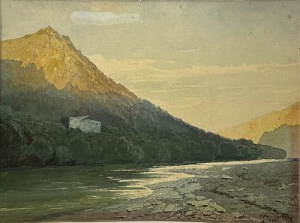 Мещерский Арсений Иванович (1834- 1902) Горное озеро. Бумага, акварель. 30 х 40 см