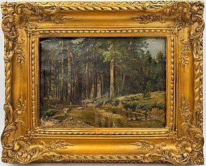 (П) Неизвестный художник - Сосновый лес. конец XIX - нач XX в. 22,5 х 33 см Холст, масло