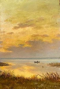 (П) [Приписывается] Дубовской Николай Никанорович (1859 - 1918) - Лодка на закате. 1903 г. ...
