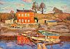 (П) Татаринов Герман Алексеевич (1925 – 2006) - Красный дом. 1961 г. Картон, масло. 34,5 х 49.5 см
