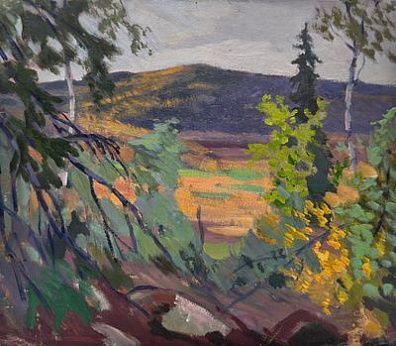 [Мир Искусства] Карев Алексей Еремеевич (1879-1942) - Горный пейзаж. 1936 г. Картон, масло 33,5 ...