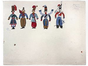 (М) Добужинский Мстислав Валерианович (1875-1957) Казаки. Эскиз костюмов к постановке "Тарас Бульба" Н.В. Гоголя. 1926 г.