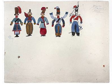 (М) Добужинский Мстислав Валерианович (1875-1957) Казаки. Эскиз костюмов к постановке "Тарас Бульба" Н.В. Гоголя. 1926 г.