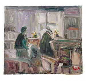 (П) Эрик Ло Охлквист (1914 - 2004) - Двое у окна. 1960-е гг. Холст, масло. 61 х 50 см ПОДПИСЬ: ...