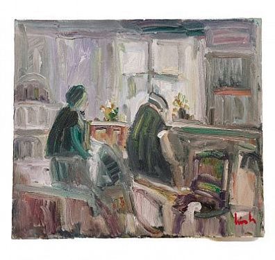 (П) Эрик Ло Охлквист (1914 - 2004) - Двое у окна. 1960-е гг. Холст, масло. 61 х 50 см ПОДПИСЬ: ...