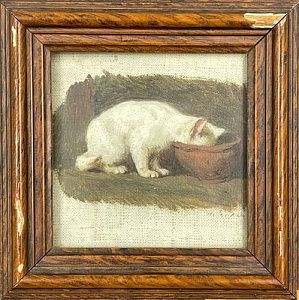 (П) Лемох Карл (Кирилл) Викентьевич (1841-1910) Кошка пьющая молоко. Конец XIX - Начало XX вв.