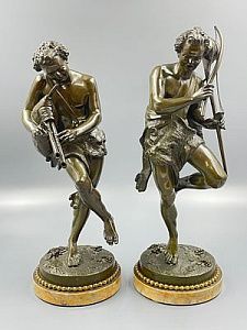 (П) Жан-Луи Грегуар (Jean-Louis Gregoire; 1840 - 1890) Парная бронзовая скульптура «Танцующие фавны» (Dancing Fauns). Франция, около 1870 года.