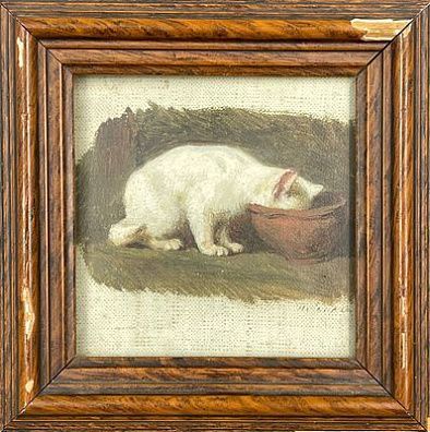 (П) Лемох Карл (Кирилл) Викентьевич (1841-1910) Кошка пьющая молоко. Конец XIX - Начало XX вв.